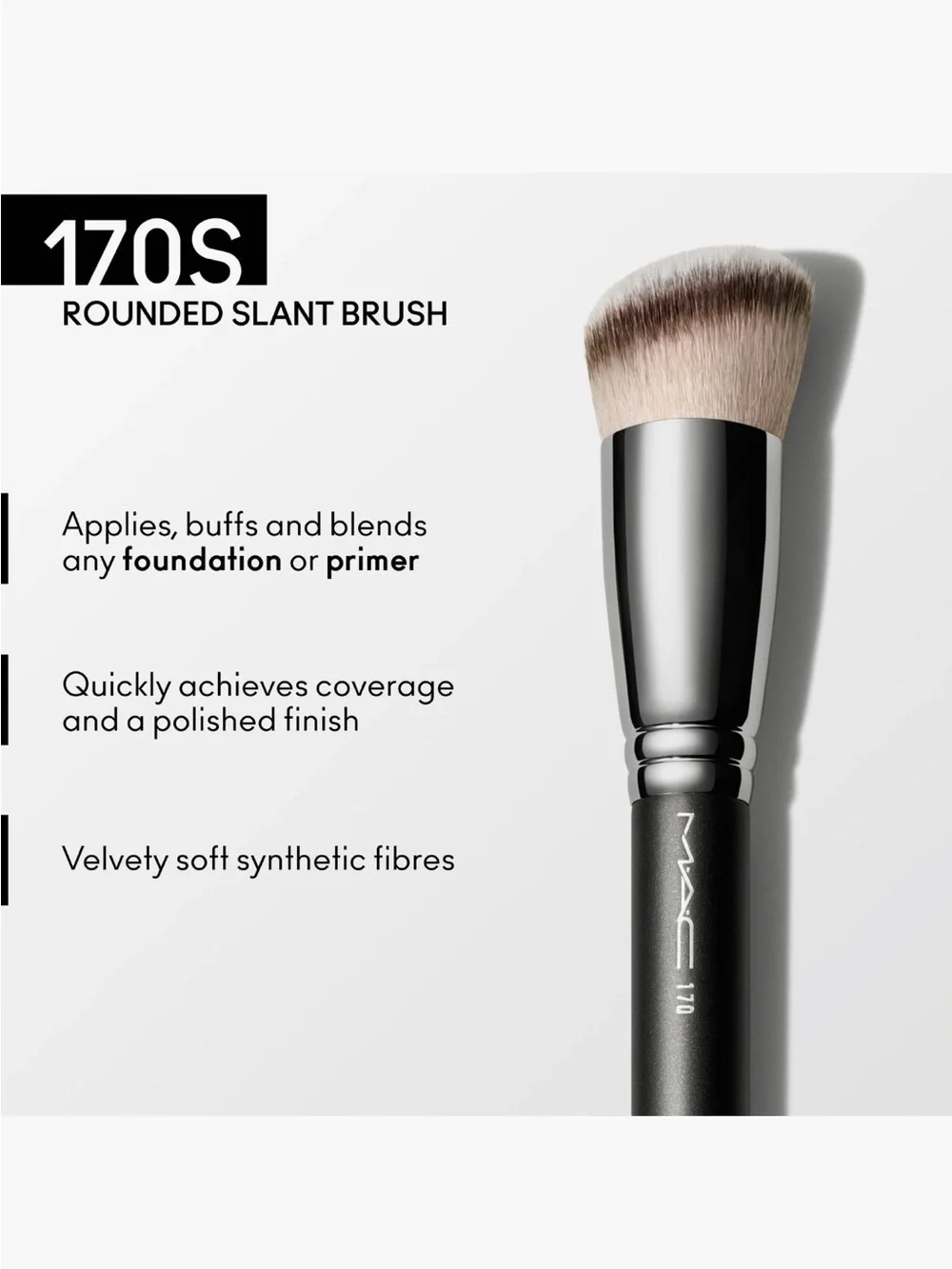 MAC 170 Rounded Slant Brush Foundation or Primer Black & Silver